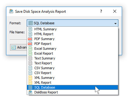 Disk Space Analysis Save SQL Database Report