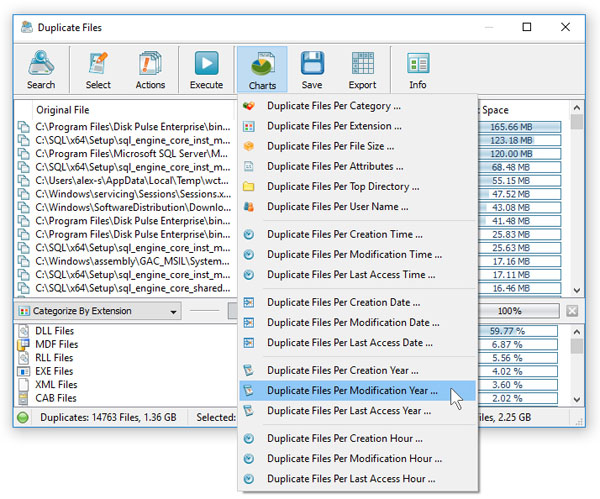 DiskBoss Duplicate Files Finder Select Timeline Chart