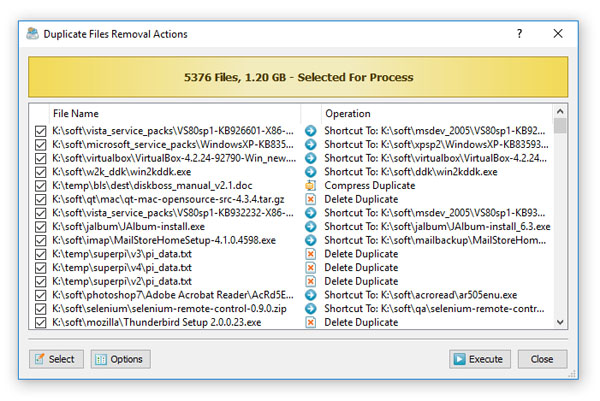 DiskBoss Duplicate Files Removal Actions Preview