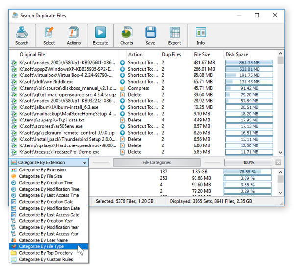 DiskBoss Duplicate Files Categories
