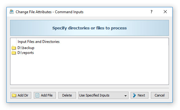 DiskBoss Set File Attributes Input Dirs