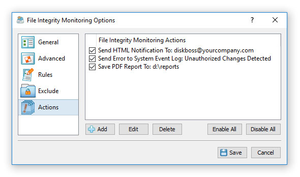 DiskBoss File Integrity Monitor Actions